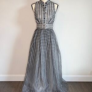 Elegant Black and White Checkered Maxi Dress